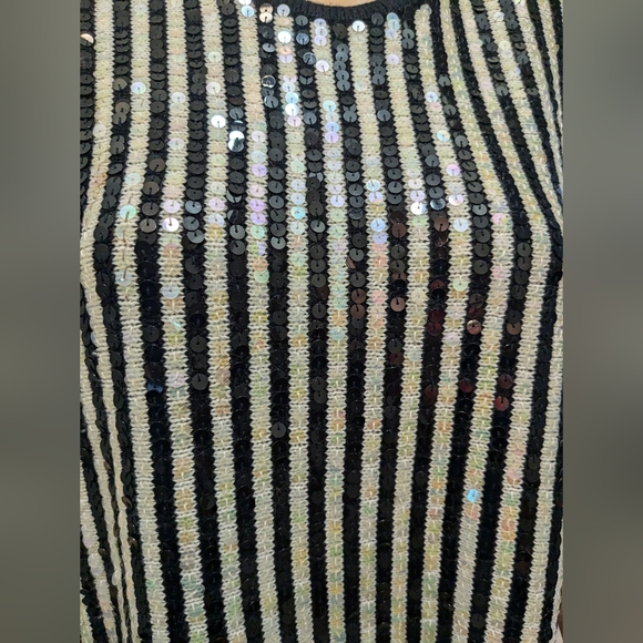 Black & White Striped and Sequined Vintage Sweater Small - Picture 2 of 11